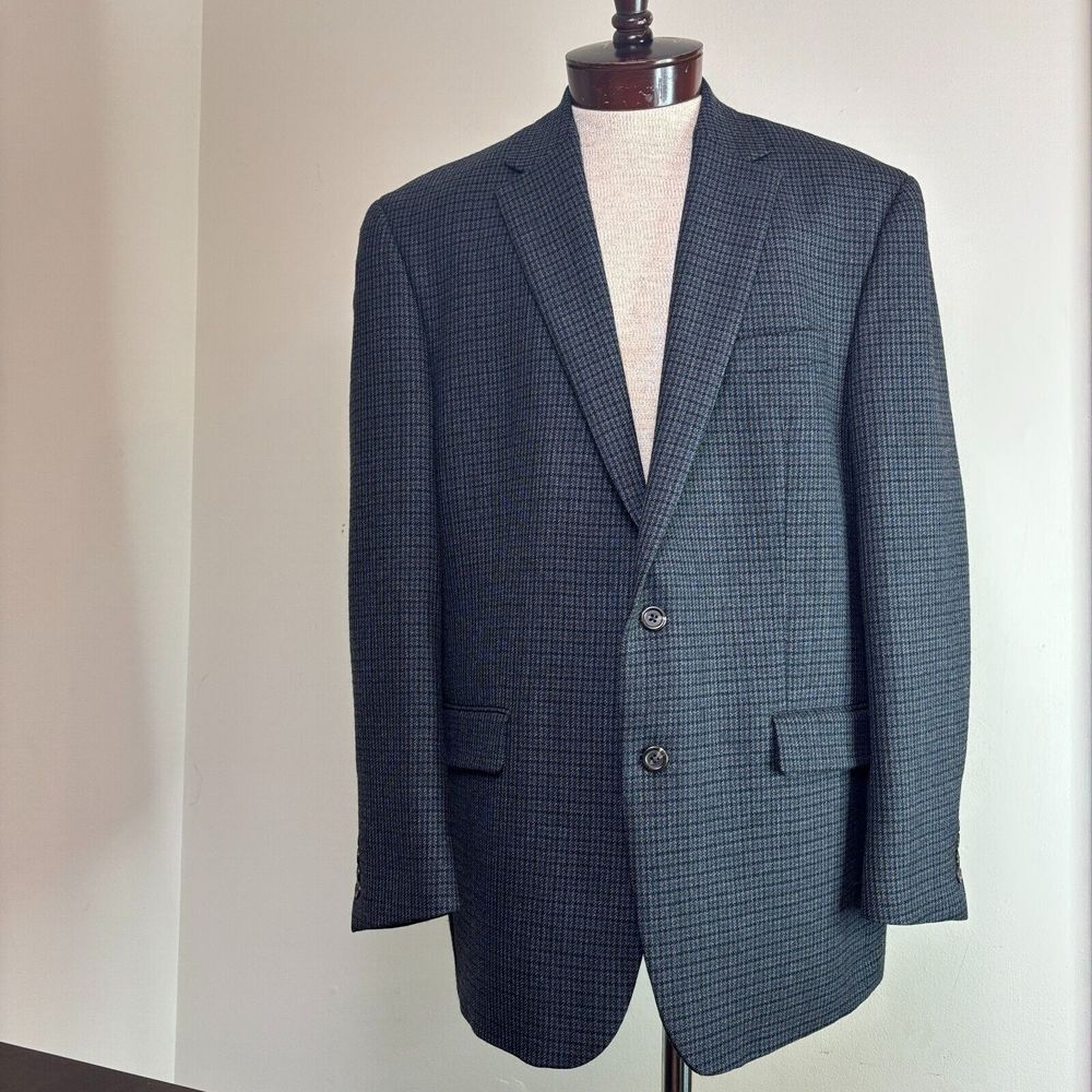 CHAPS 46L‎ Houndstooth Sport Coat Blazer 100% Lambswool Blue Gray Suit Jacket - Picture 4 of 9